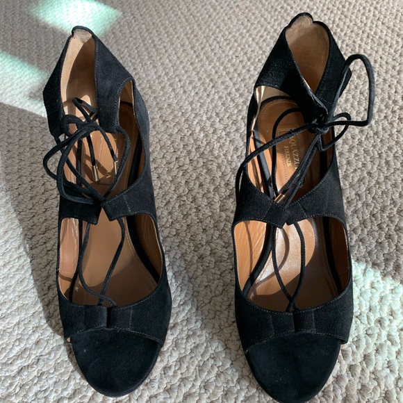 Black Aquazurra Suede Lace Up Pumps - Picture 2 of 10